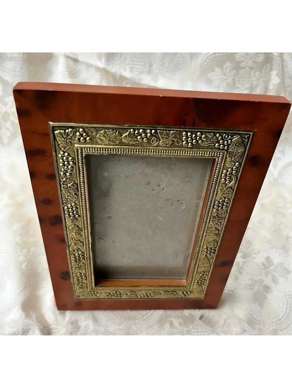 Plastic Faux Burl Wood Scroll Floral Gold Miniature Frame Freestanding Hanging